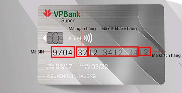 Cấu trúc số thẻ ngân hàng bao gồm mã BIN, mã ngân hàng, mã CIF và mã khách hàng