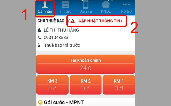 Cập nhật đầy đủ thông tin cá nhân trong ứng dụng Mobifone