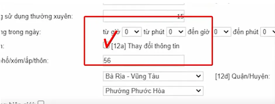Hướng dẫn chi tiết kê khai thuế hộ kinh doanh trên HTKK online 6 Phần thông tin địa chỉ trên tờ khai 01 CNKD, bao gồm chỉ tiêu 12 và 12A để cập nhật thay đổi