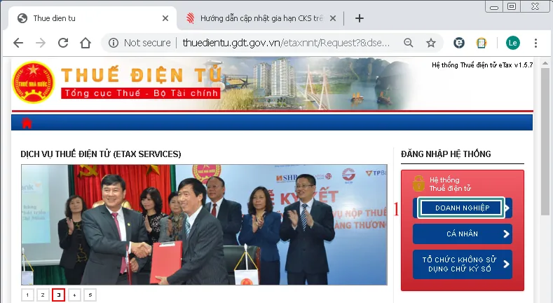 Truy cập trang Etax và chọn đăng nhập doanh nghiệp