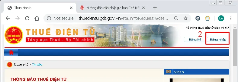 Nhấn nút Đăng nhập trên giao diện Etax