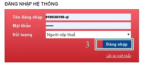 Nhập MST và mật khẩu để đăng nhập Etax