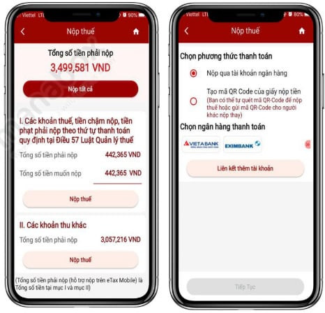 Hồ sơ giấy nộp tiền thuế qua eTax Mobile