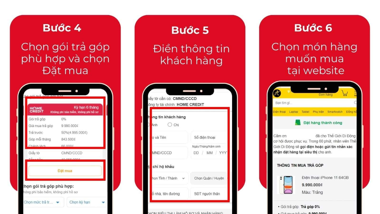 Điền thông tin khách hàng và lựa chọn gói vay phù hợp khi vay tiền mua sắm tại Thế Giới Di Động