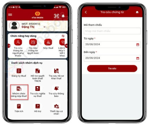 In chứng từ nộp thuế đã hoàn thành qua eTax Mobile