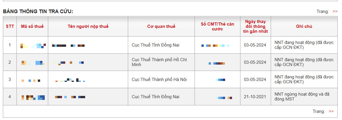 Kết quả tra cứu mã số thuế cá nhân để khai thay lệ phí trước bạ