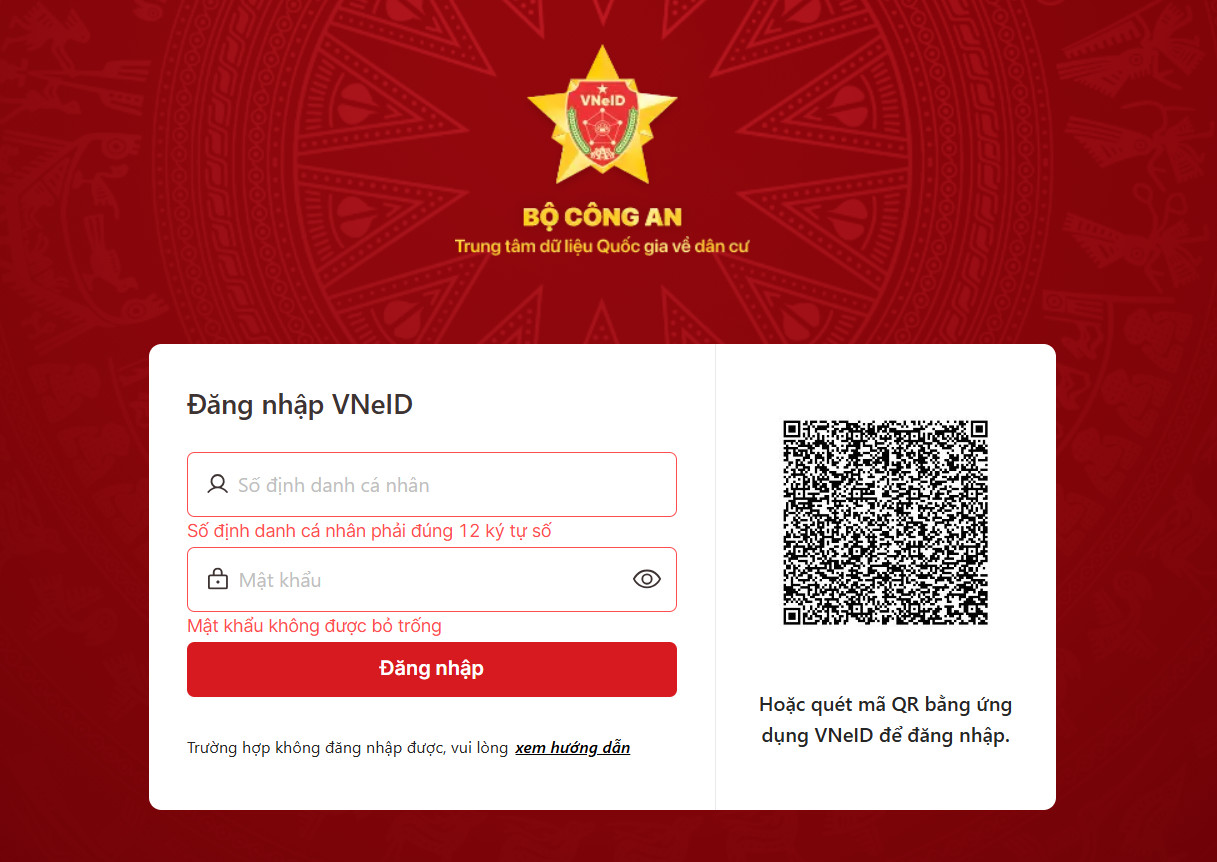 Màn hình chọn tài khoản định danh điện tử VNeID để đăng nhập thuế