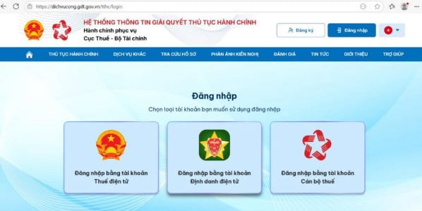 Đăng nhập tài khoản trên Cổng Dịch vụ công về thuế