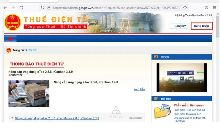 Chọn mục Doanh nghiệp và Đăng nhập trên Thuế điện tử