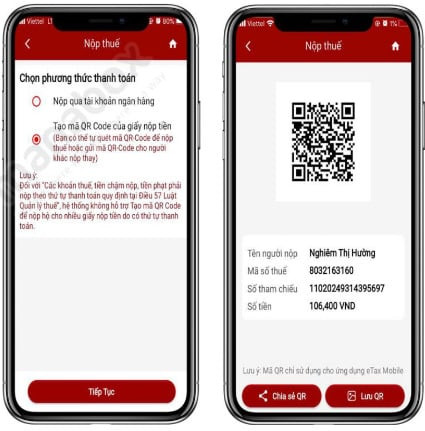 Lưu và chia sẻ mã QR nộp tiền thuế trên eTax Mobile