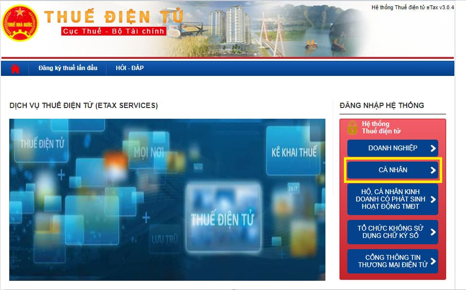 Giao diện Cổng thông tin Thuế điện tử dành cho cá nhân và hộ kinh doanh