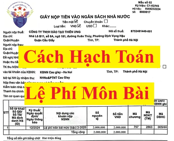 Hình ảnh minh họa hạch toán lệ phí môn bài trong sổ sách kế toán