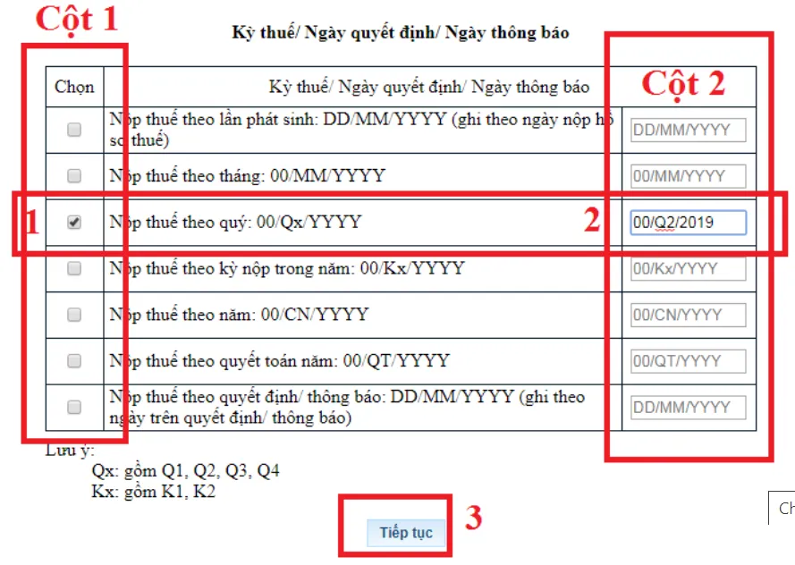 Chọn kỳ thuế khi lập giấy nộp tiền