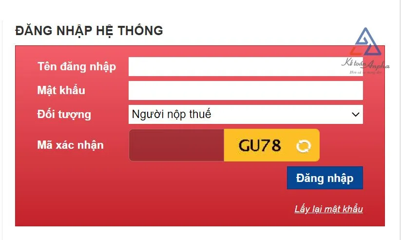 Giao diện đăng nhập hệ thống Thuế điện tử để kê khai thuế online