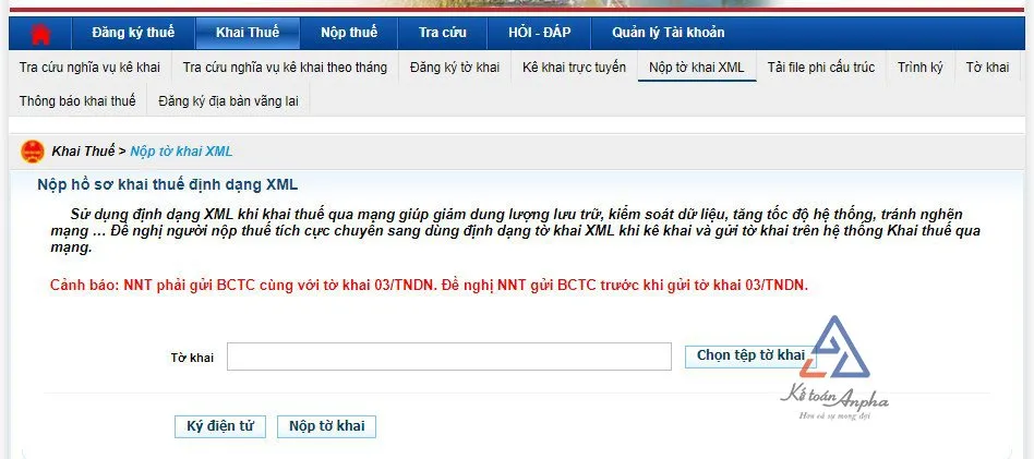 Chọn tệp tờ khai định dạng XML để nộp tờ khai thuế qua mạng