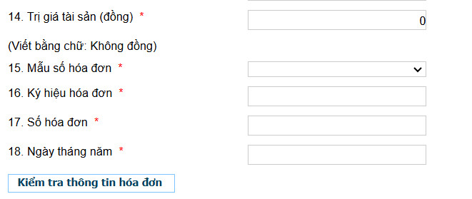 Mục thông tin tài sản trên tờ khai nộp thuế trước bạ online