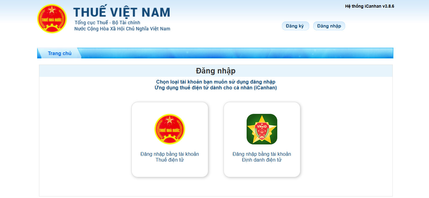 Giao diện đăng nhập Cổng Dịch vụ công Thuế Việt Nam