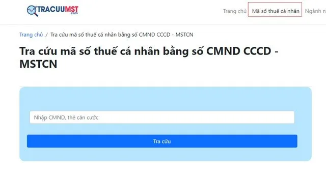 Trang web TracuuMST.com để tra cứu mã số thuế cá nhân bằng CMND/CCCD