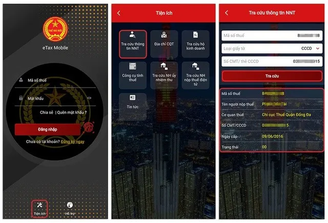 Giao diện ứng dụng eTax Mobile trên điện thoại di động