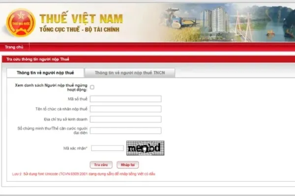 Form tra cứu thông tin người nộp thuế trên Cổng GDT
