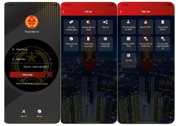 Giao diện chính và các chức năng của ứng dụng eTax Mobile