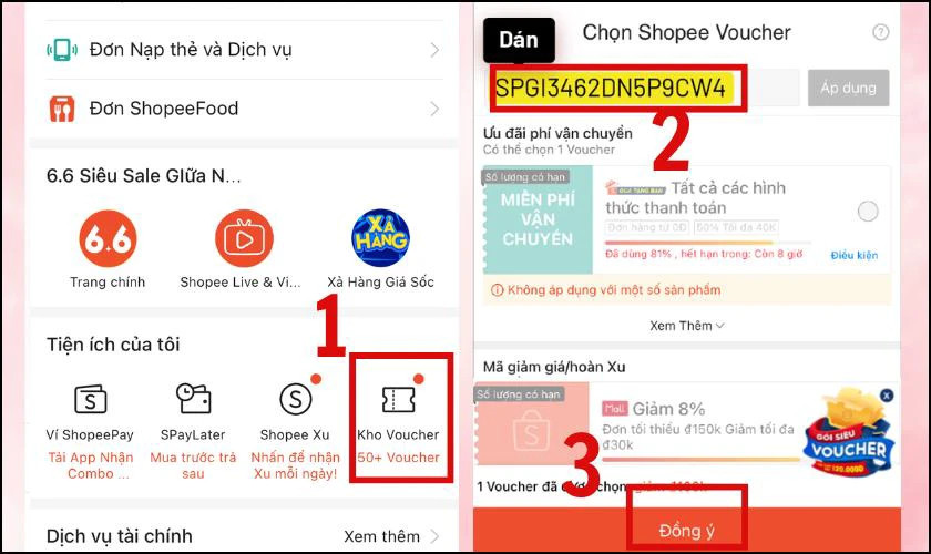 Nhập mã voucher Shopee vào Kho Voucher