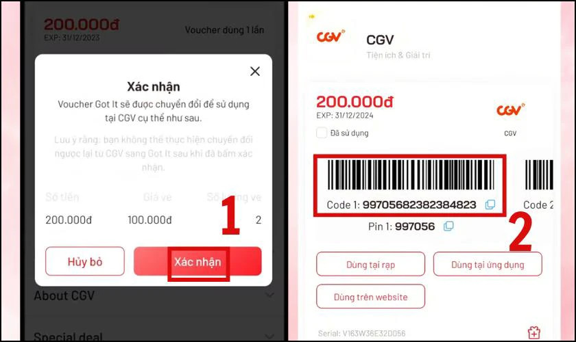 Mã thẻ quà tặng mới sau khi đổi Got It